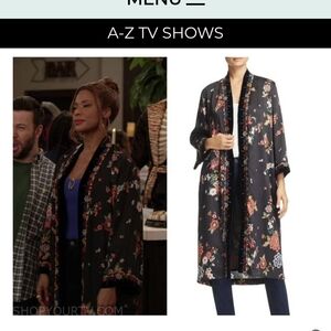 Johnny Was Black Velvet Kimono Floral Duster Smoking Jacket Robe Silk Lined